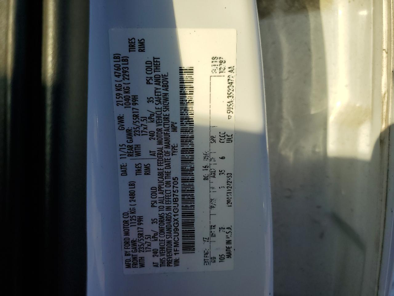 1FMCU9GX1GUB75705 FORD ESCAPE 2016