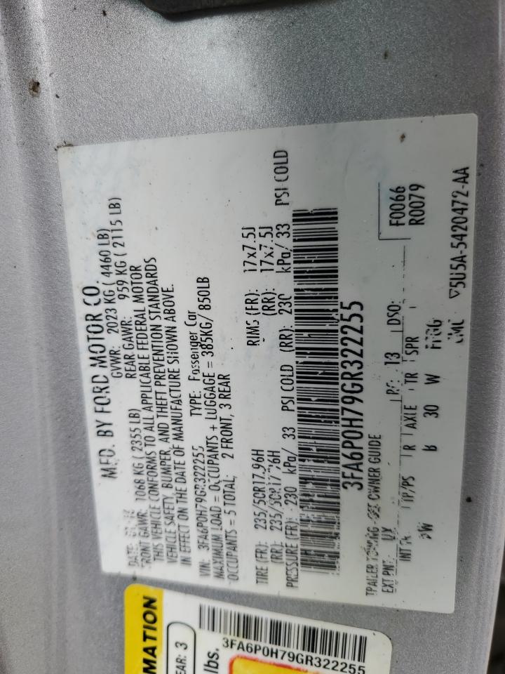 3FA6P0H79GR322255 FORD FUSION 2016