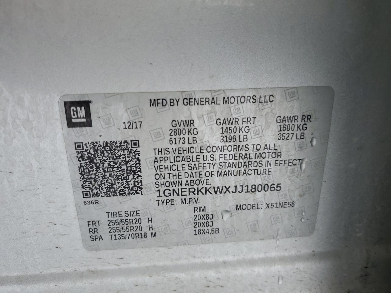 1GNERKKWXJJ180065 CHEVROLET TRAVERSE 2018