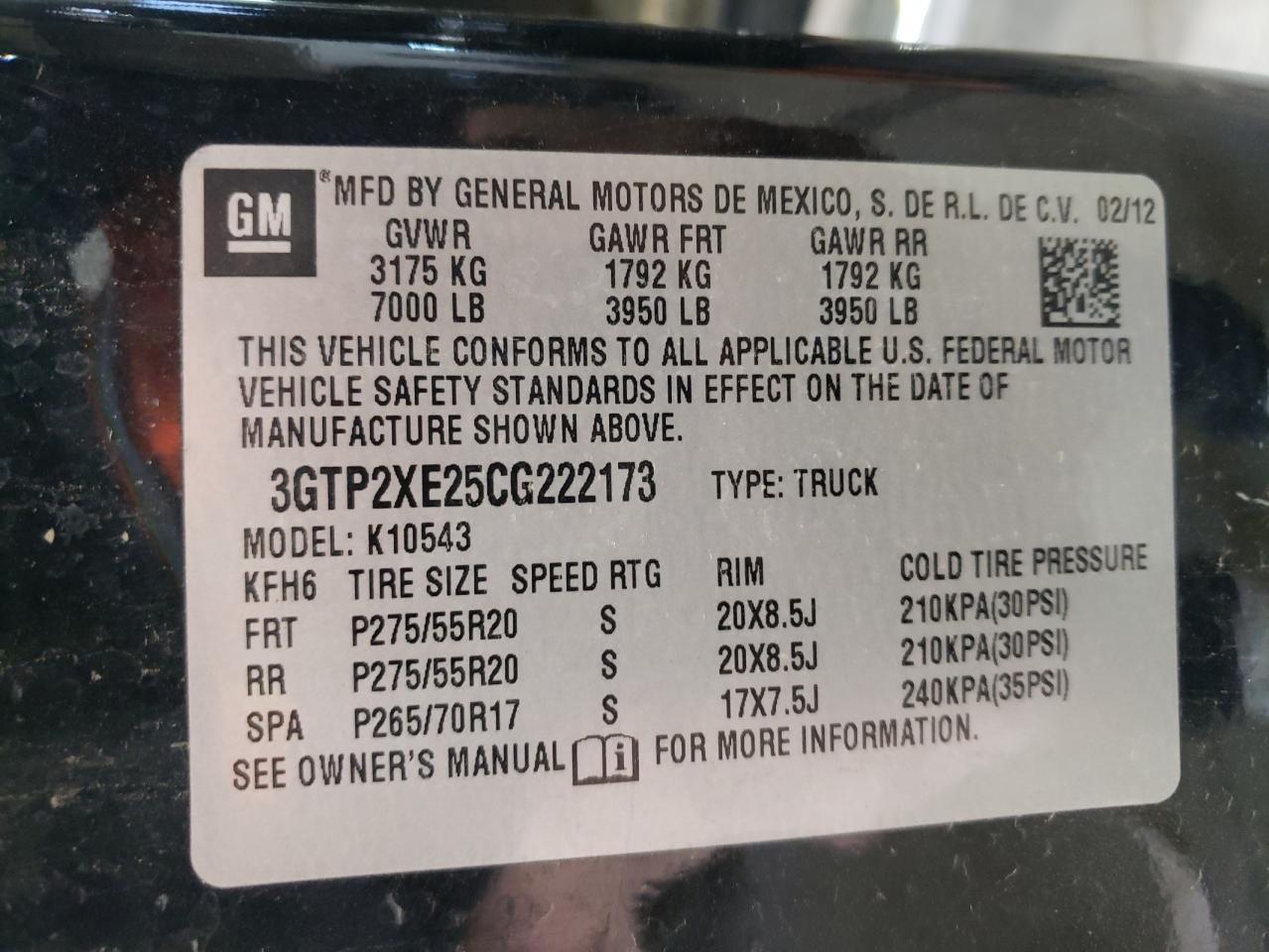 2012 GMC Sierra K1500 Denali vin: 3GTP2XE25CG222173