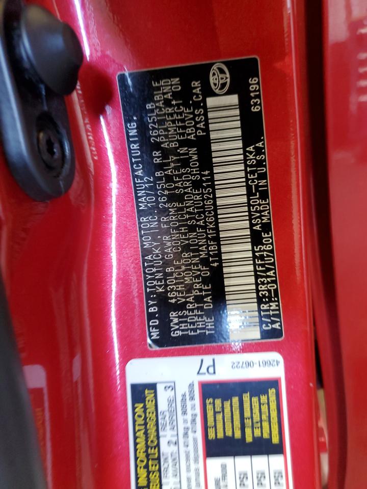 4T1BF1FK6CU625114 2012 Toyota Camry Base