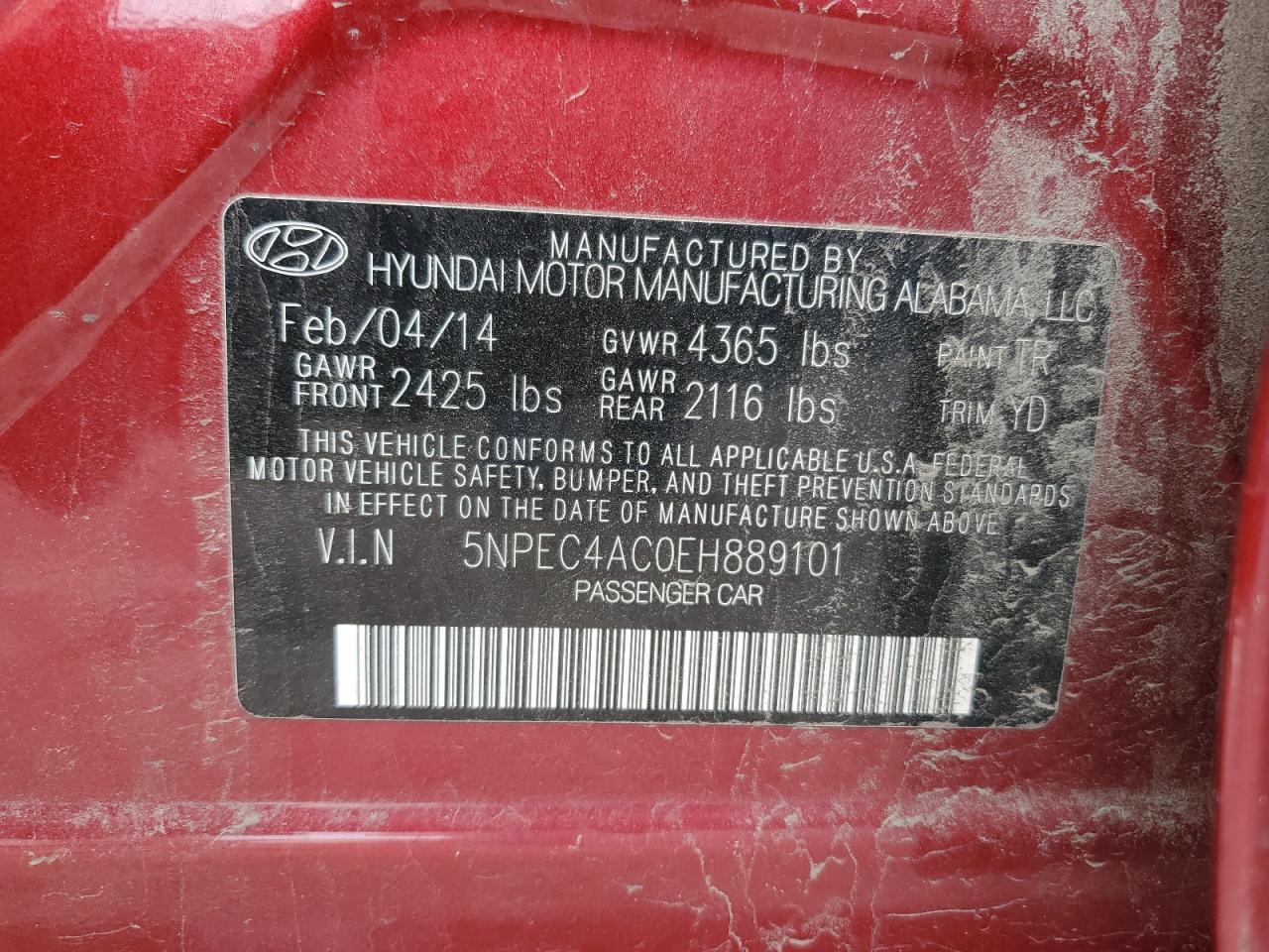 5NPEC4AC0EH889101 2014 Hyundai Sonata Se