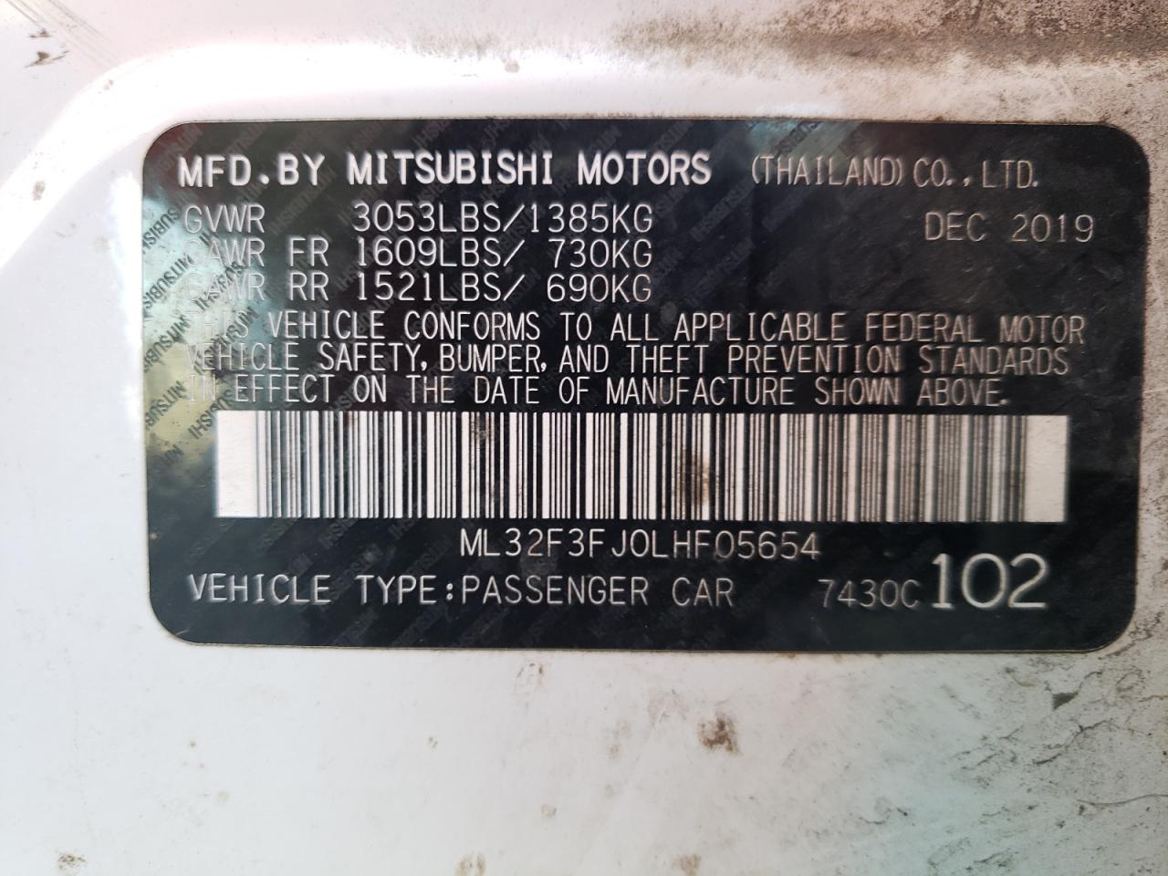 ML32F3FJ0LHF05654 2020 Mitsubishi Mirage G4 Es