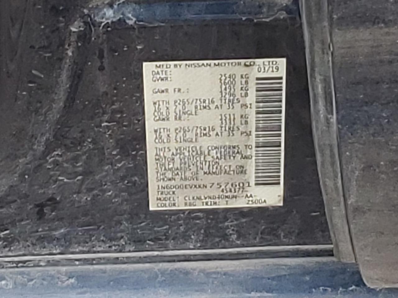 1N6DD0EVXKN757601 NISSAN FRONTIER 2019