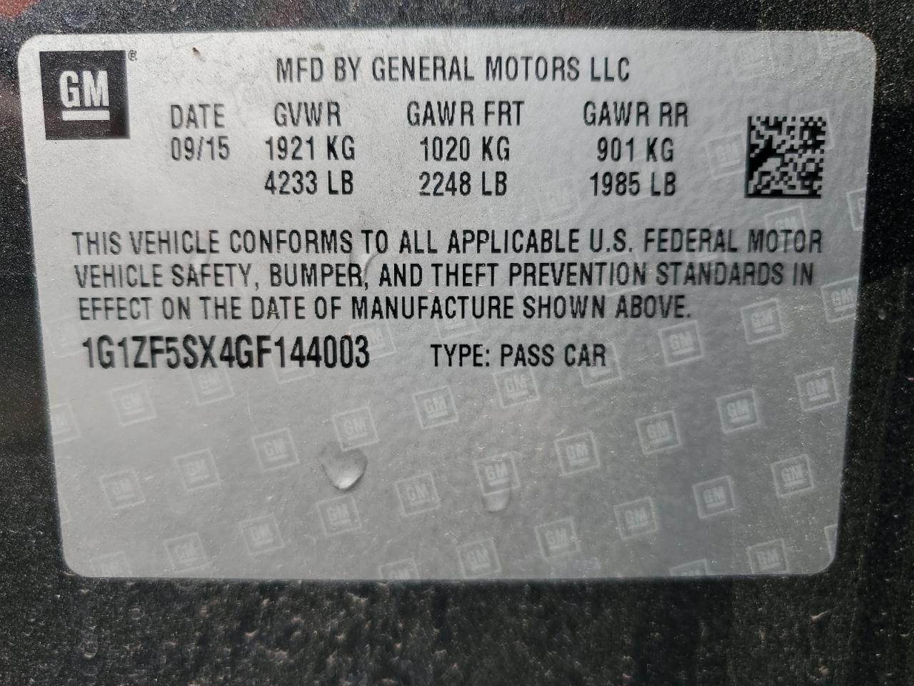 1G1ZF5SX4GF144003 CHEVROLET MALIBU 2016