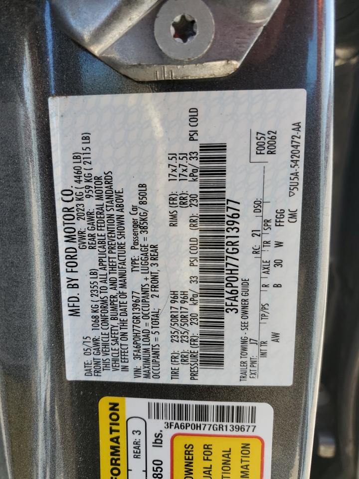 3FA6P0H77GR139677 FORD FUSION 2016