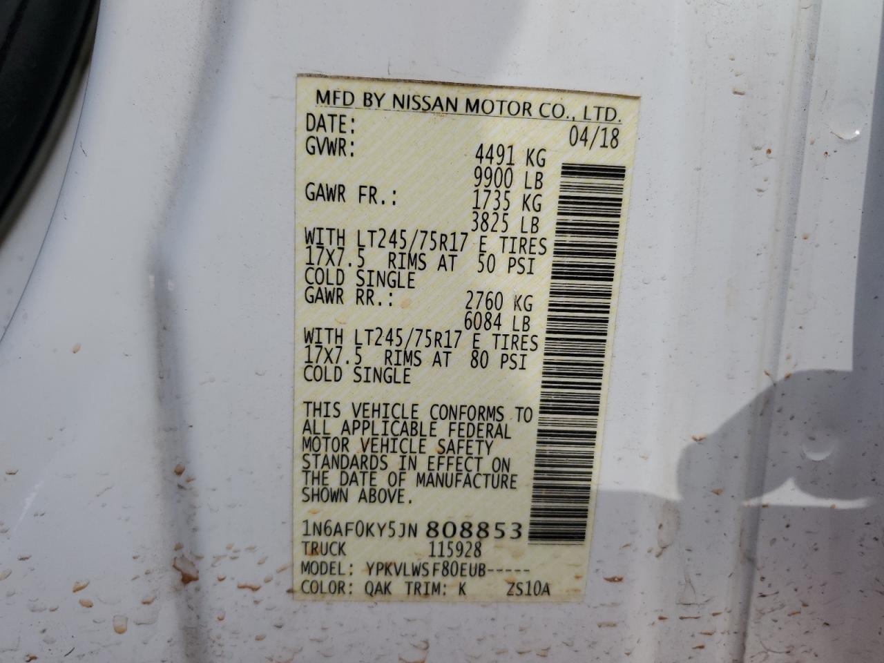 1N6AF0KY5JN808853 NISSAN NV 2018