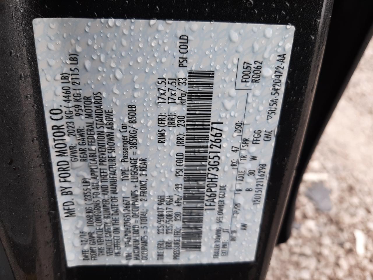 1FA6P0H73G5126671 FORD FUSION 2016