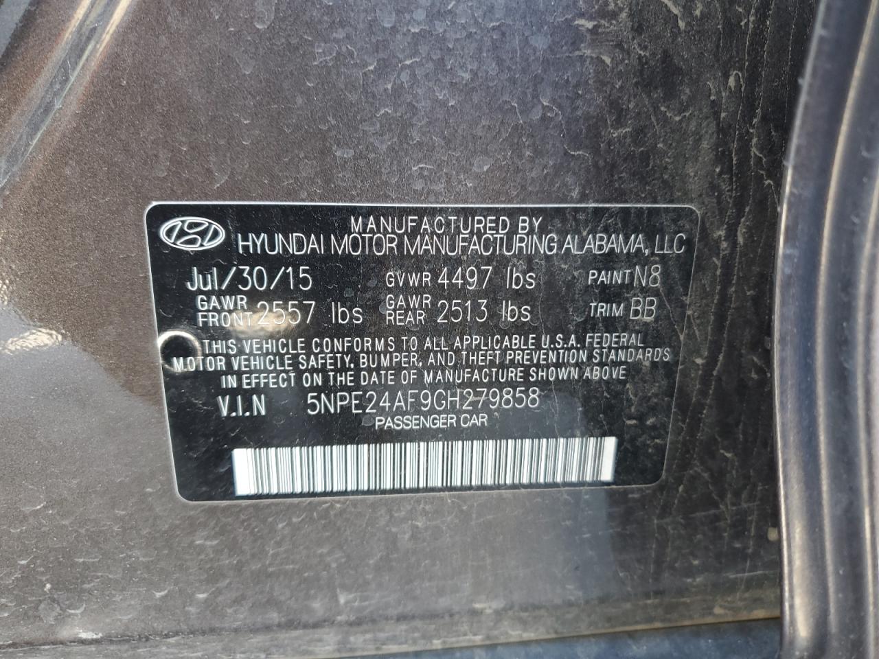 2016 Hyundai Sonata Se vin: 5NPE24AF9GH279858