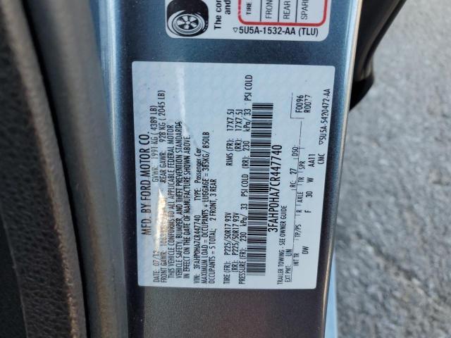 2012 Ford Fusion Se VIN: 3FAHP0HA7CR447740 Lot: 48241864