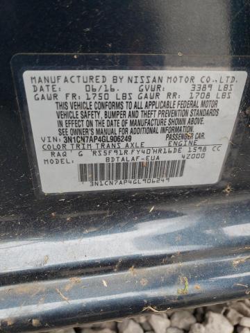 2016 Nissan Versa S VIN: 3N1CN7AP4GL906249 Lot: 48108494