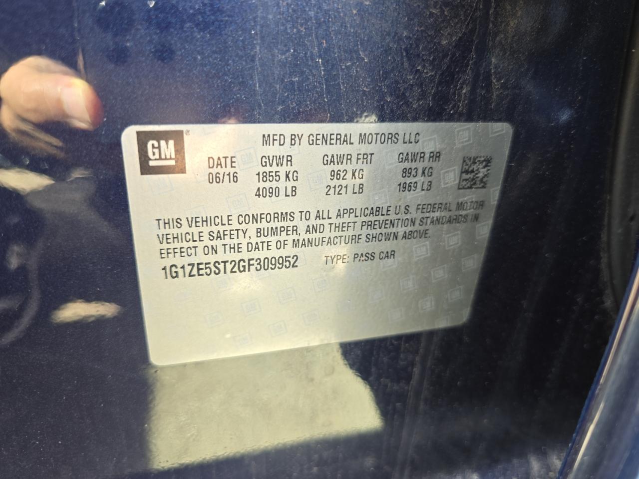 1G1ZE5ST2GF309952 CHEVROLET MALIBU 2016