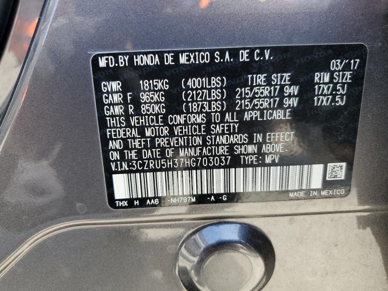 3CZRU5H37HG703037 HONDA HR-V 2017