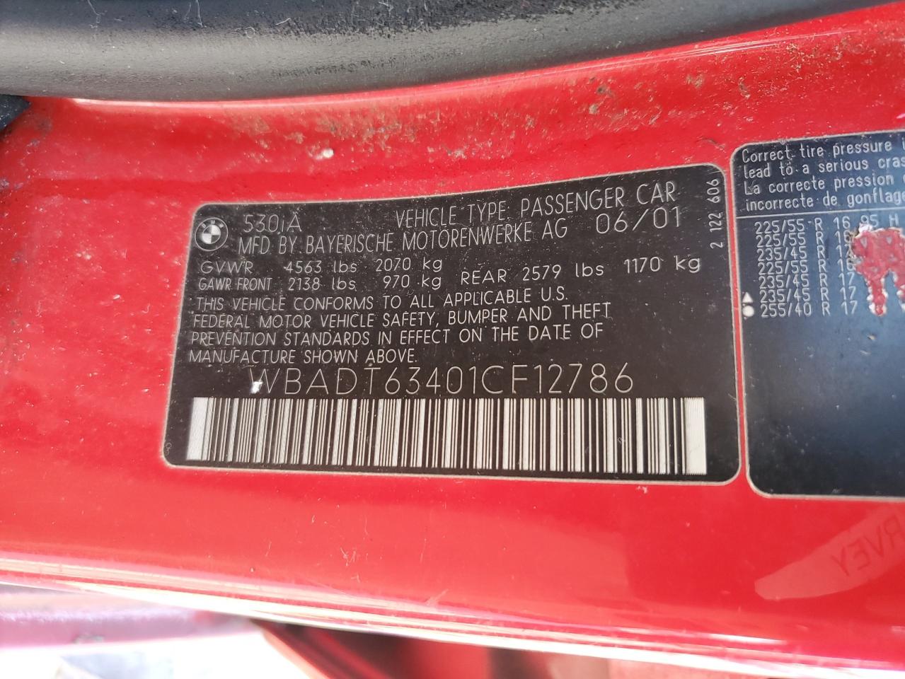 WBADT63401CF12786 2001 BMW 530 I Automatic