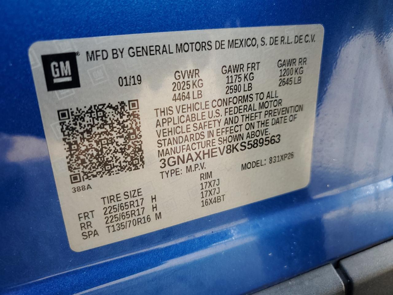 3GNAXHEV8KS589563 2019 Chevrolet Equinox Ls