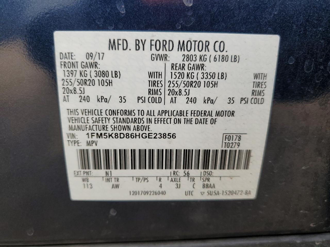 1FM5K8D86HGE23856 FORD EXPLORER 2017