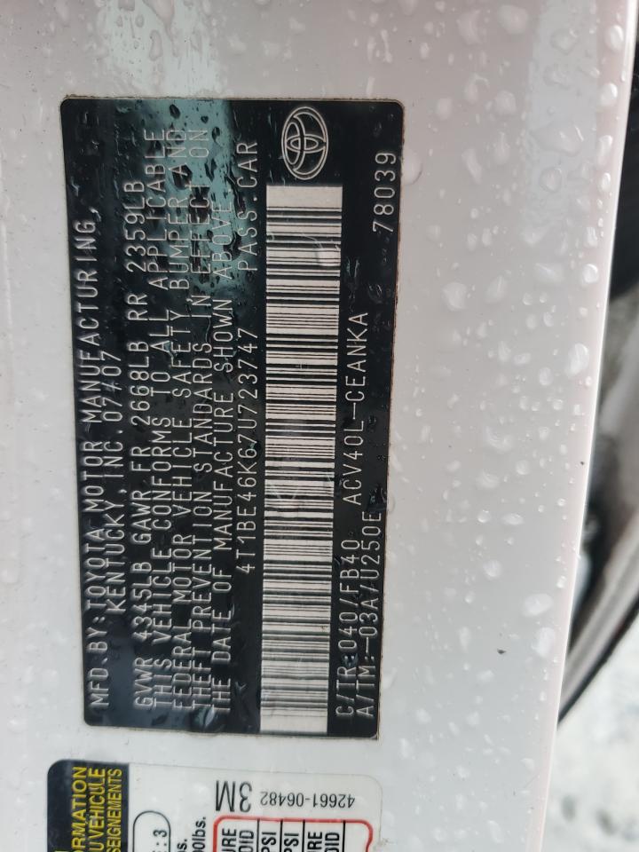 4T1BE46K67U723747 2007 Toyota Camry Ce