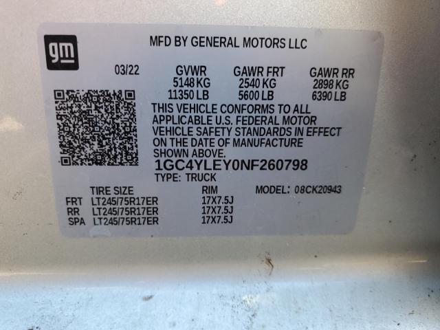 2022 Chevrolet Silverado K2500 Heavy Duty VIN: 1GC4YLEY0NF260798 Lot: 47030274