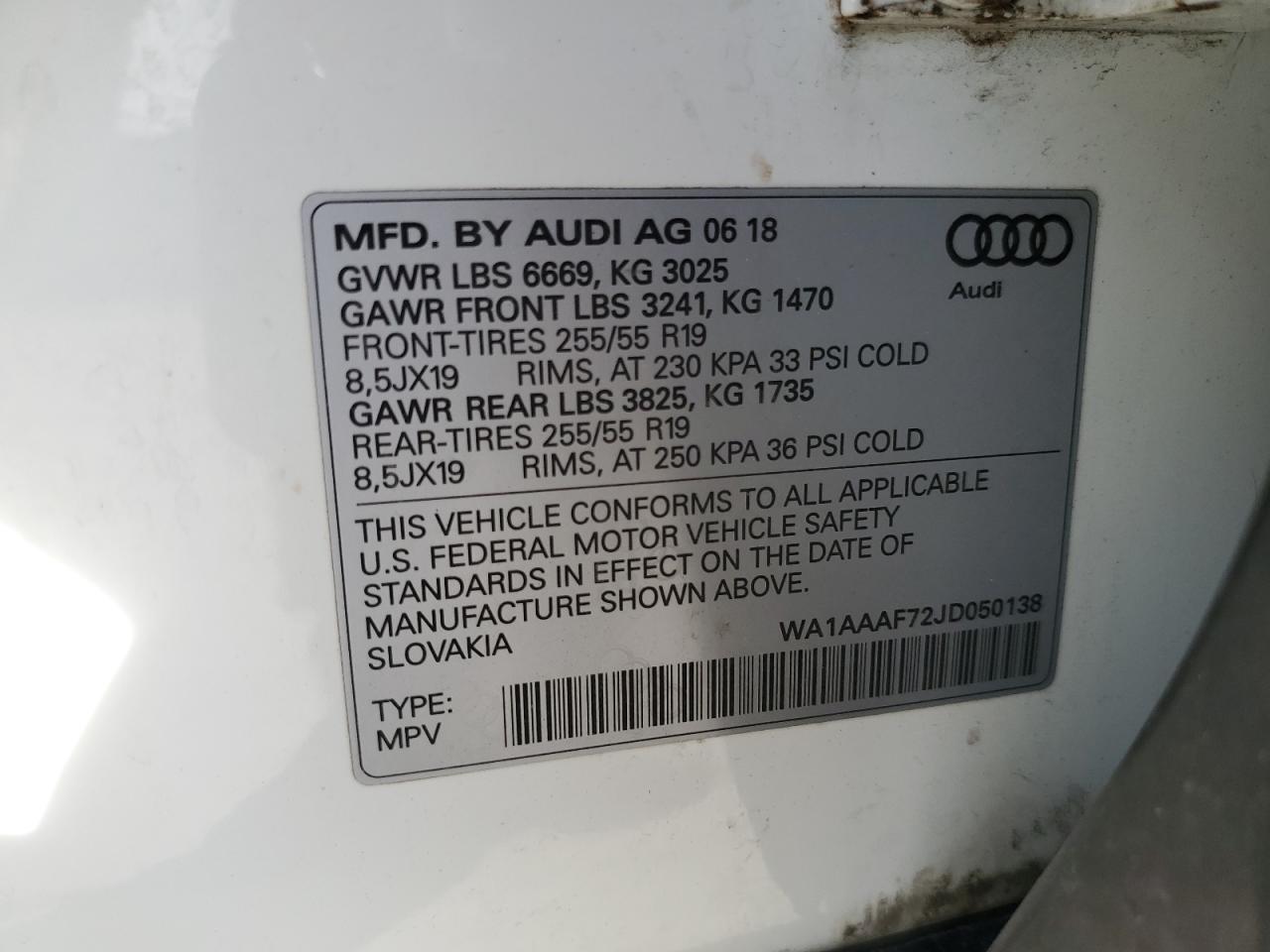 2018 Audi Q7 Premium vin: WA1AAAF72JD050138