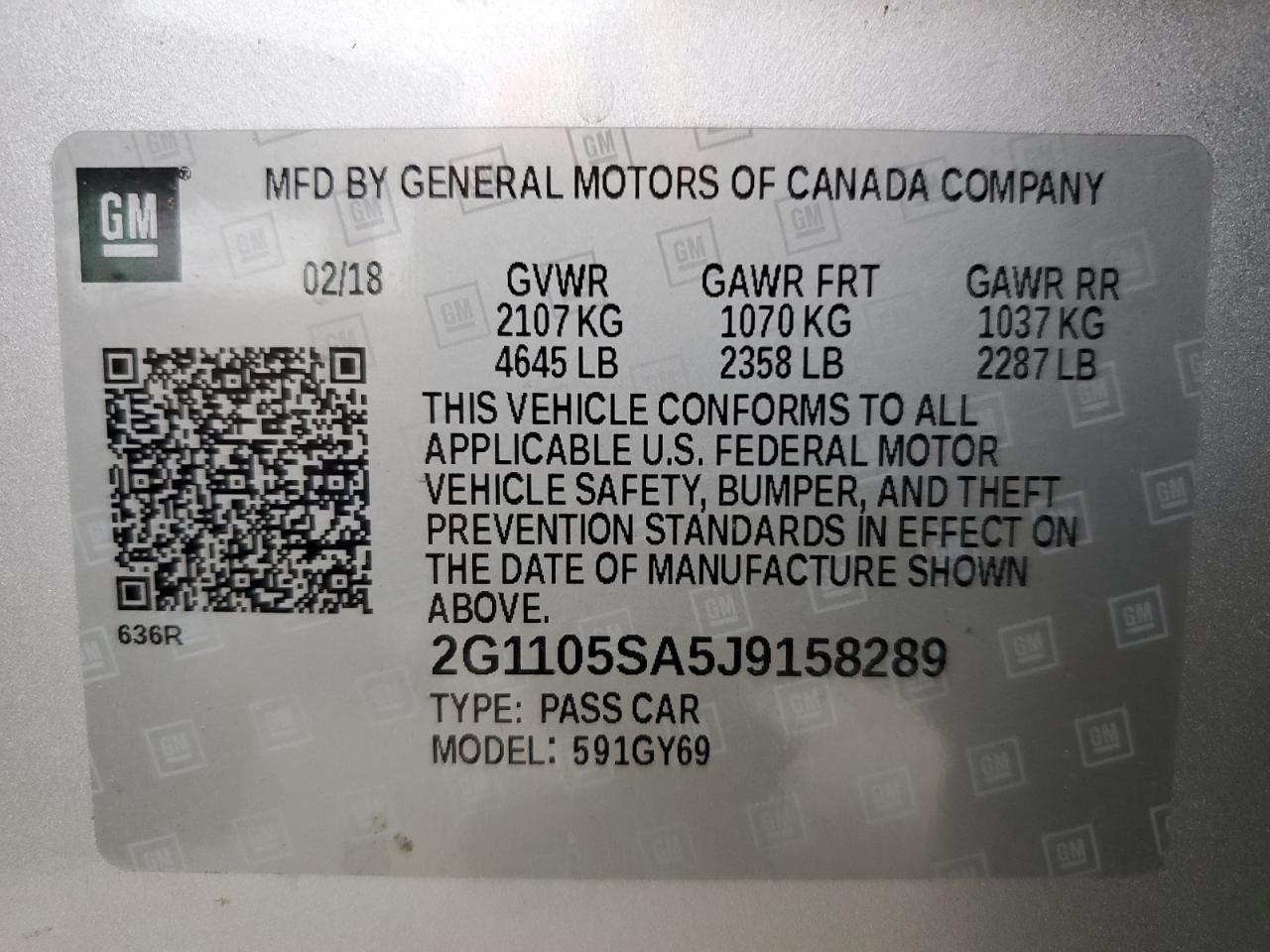 2G1105SA5J9158289 2018 Chevrolet Impala Lt