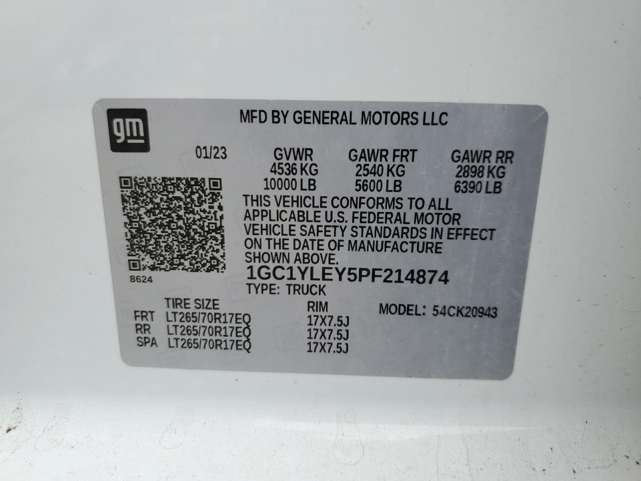 1GC1YLEY5PF214874 CHEVROLET ALL Models 2023