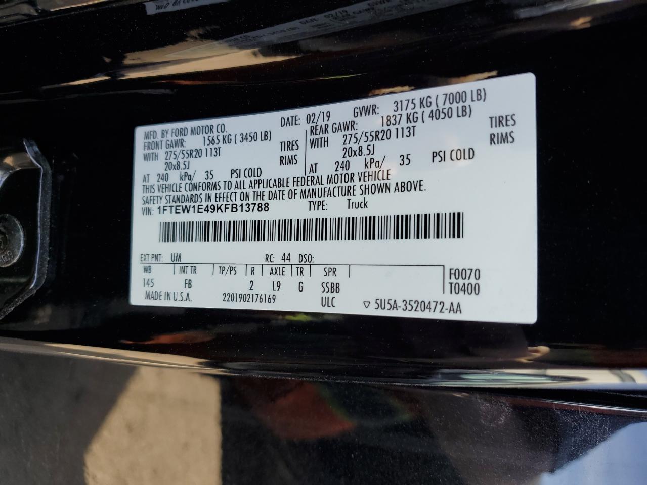 1FTEW1E49KFB13788 FORD F-150 2019