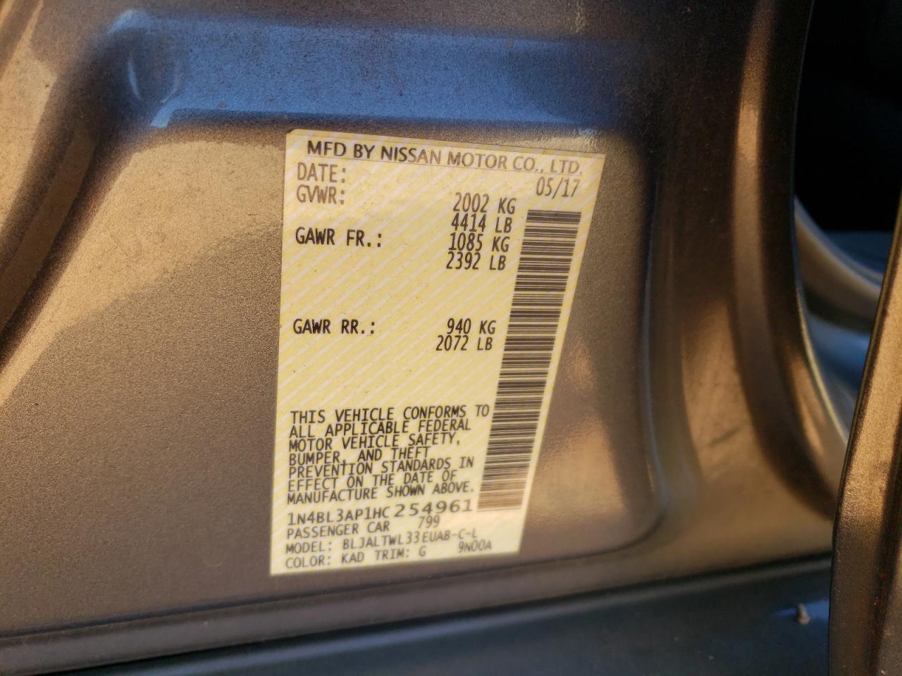 1N4BL3AP1HC254961 NISSAN ALTIMA 2017