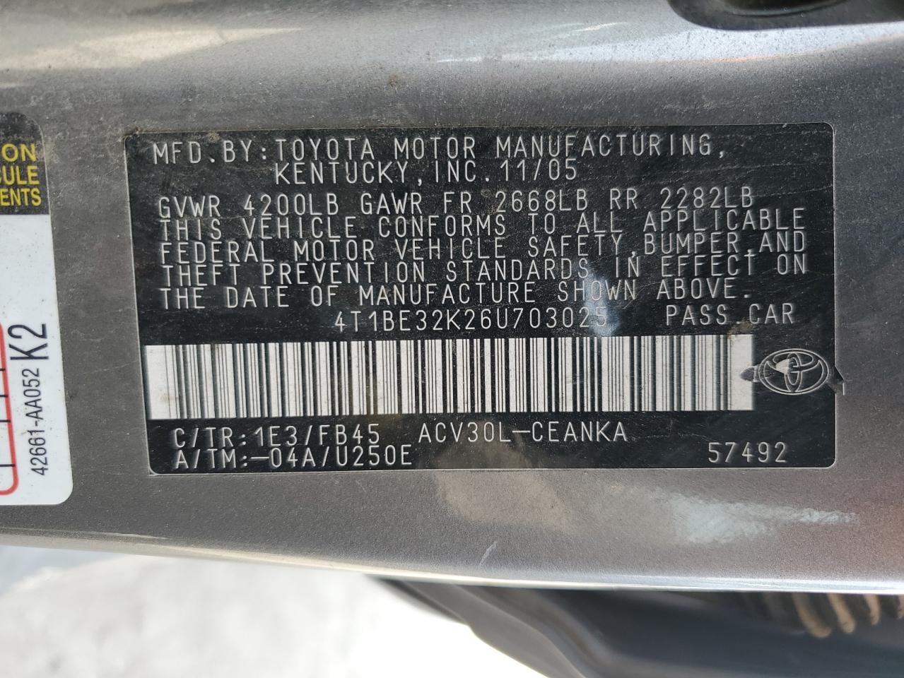 4T1BE32K26U703025 2006 Toyota Camry Le