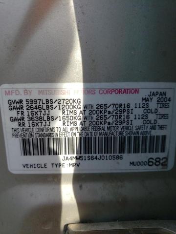 2004 Mitsubishi Montero Limited VIN: JA4MW51S64J010586 Lot: 47191014