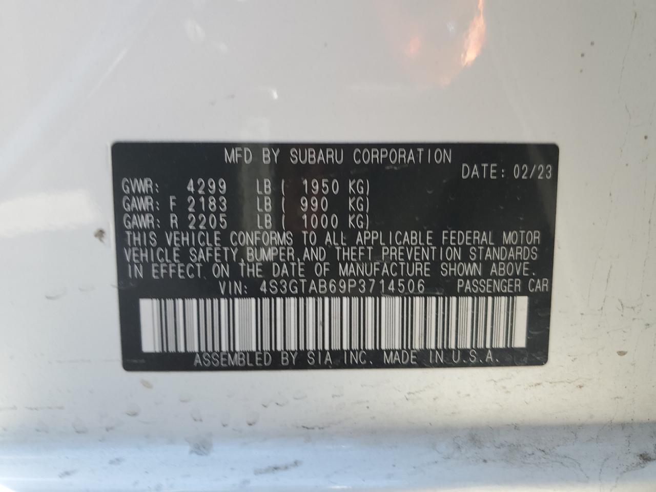 4S3GTAB69P3714506 2023 Subaru Impreza