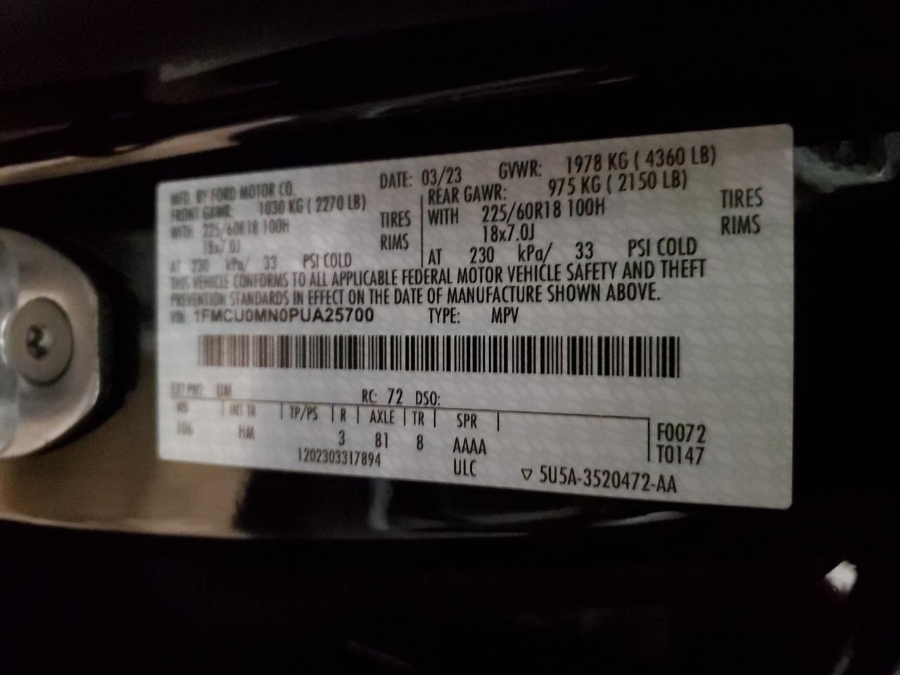 1FMCU0MN0PUA25700 FORD ESCAPE ST 2023
