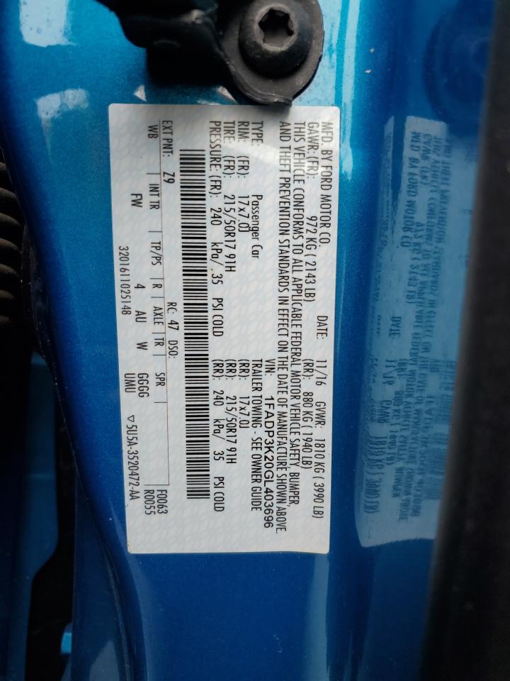 1FADP3K20GL403696 FORD FOCUS 2016
