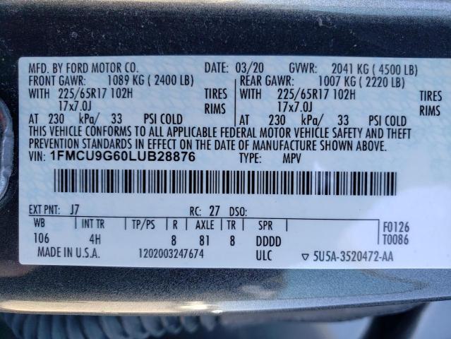 2020 FORD ESCAPE SE - 1FMCU9G60LUB28876