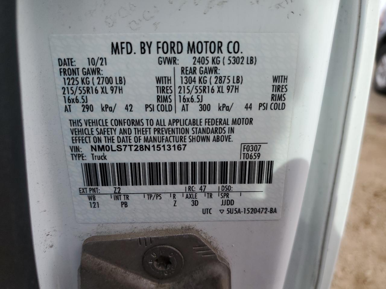 NM0LS7T28N1513167 2022 Ford Transit Connect Xlt