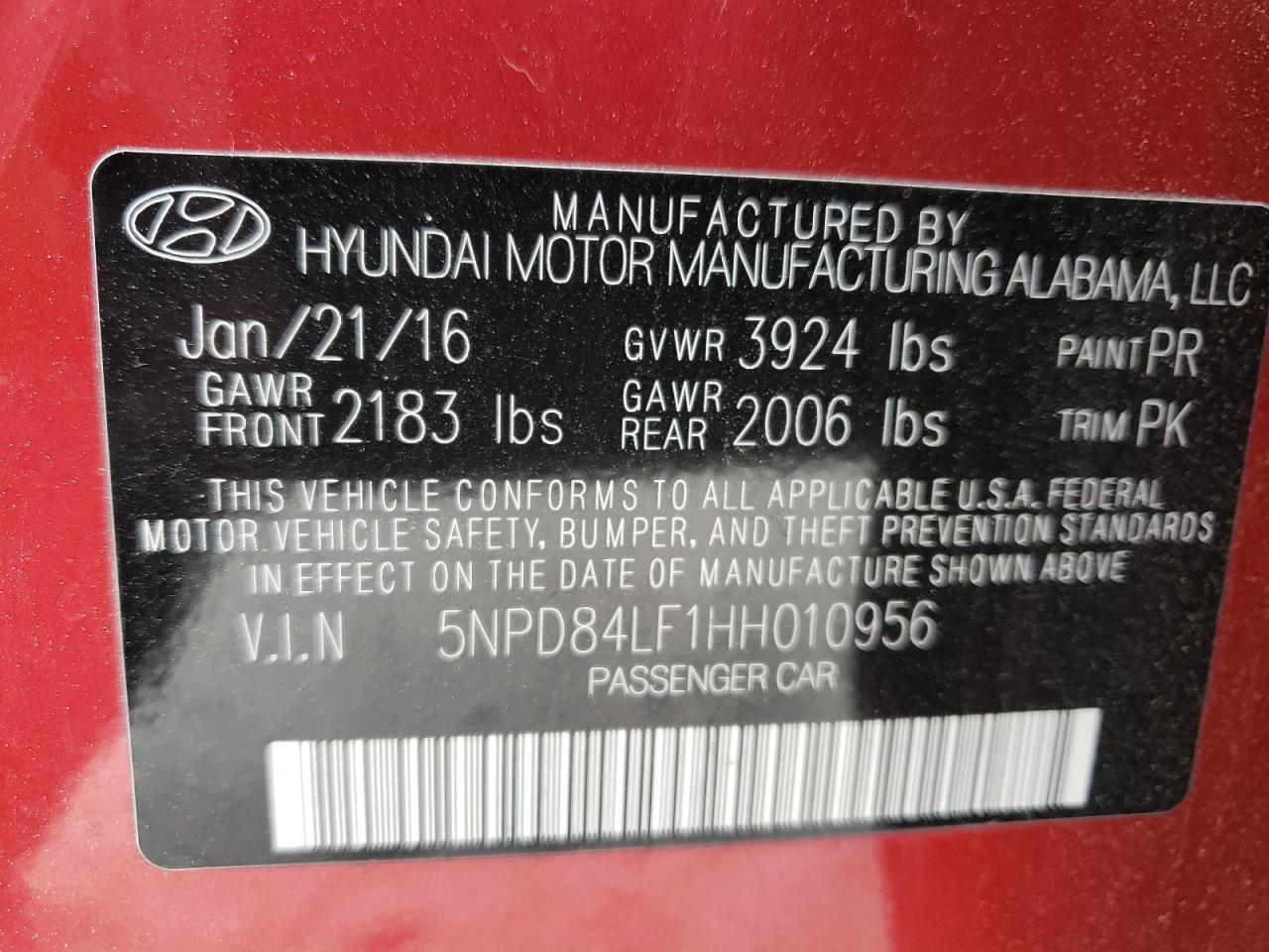 5NPD84LF1HH010956 2017 Hyundai Elantra Se