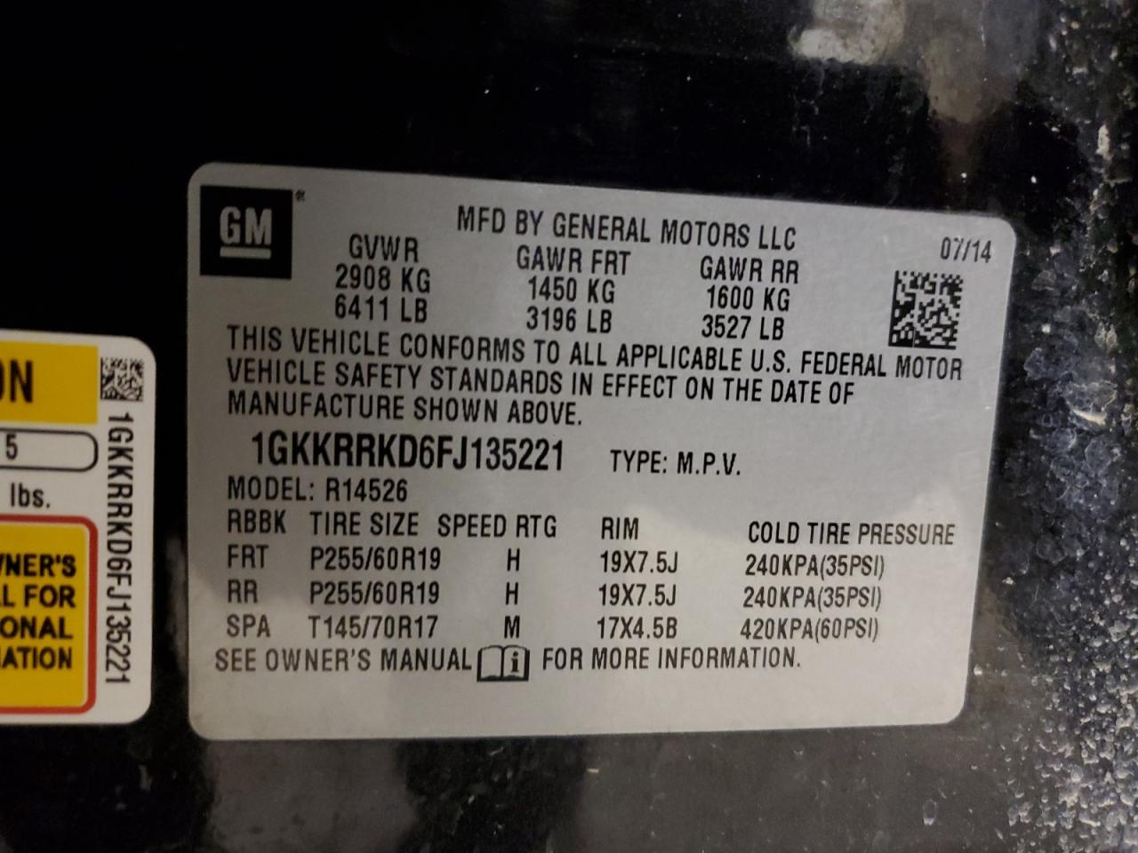 1GKKRRKD6FJ135221 2015 GMC Acadia Slt-1