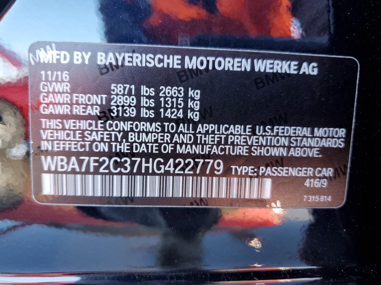 WBA7F2C37HG422779 BMW 7 SERIES 2017