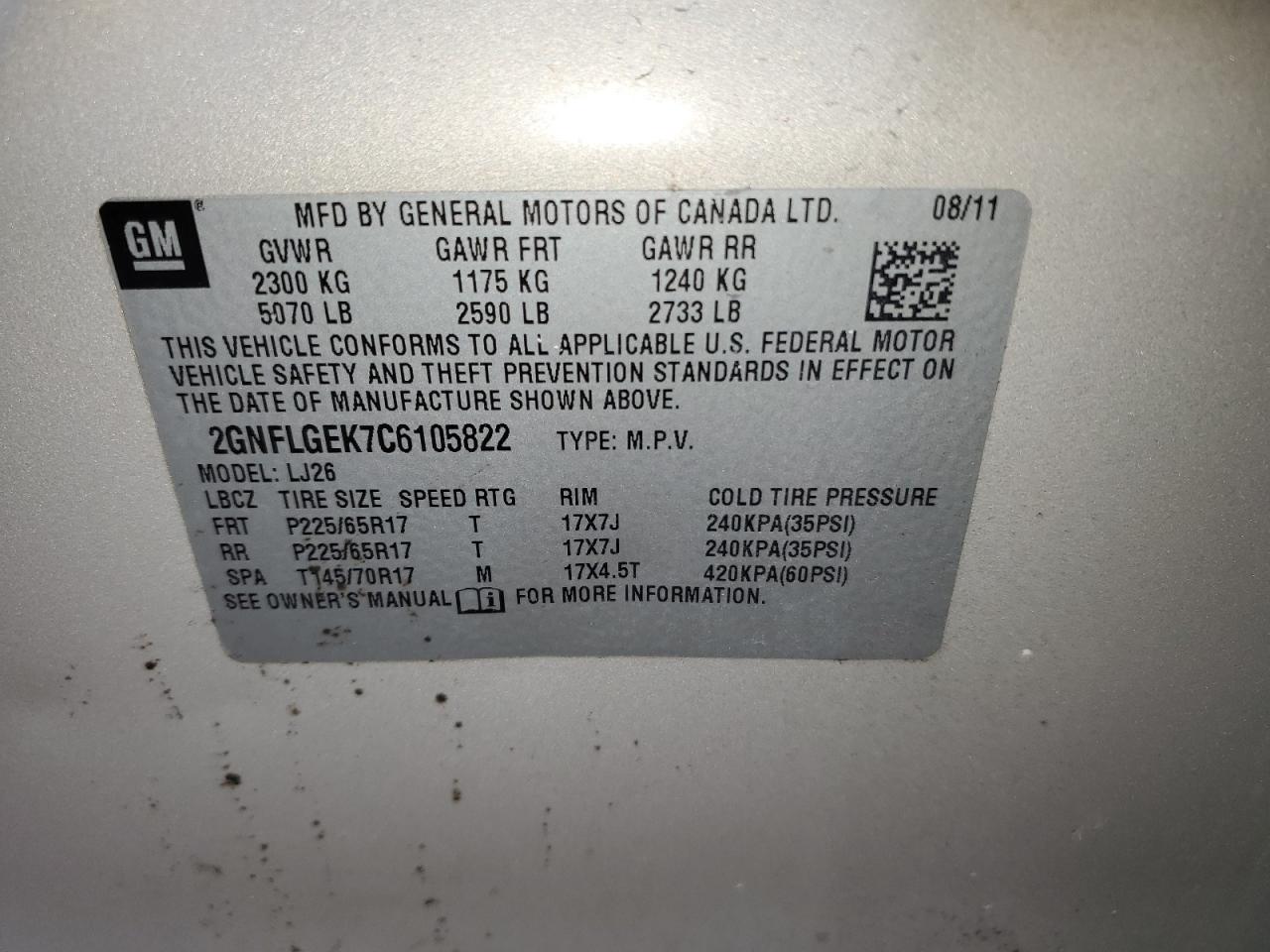 2GNFLGEK7C6105822 2012 Chevrolet Equinox Ltz