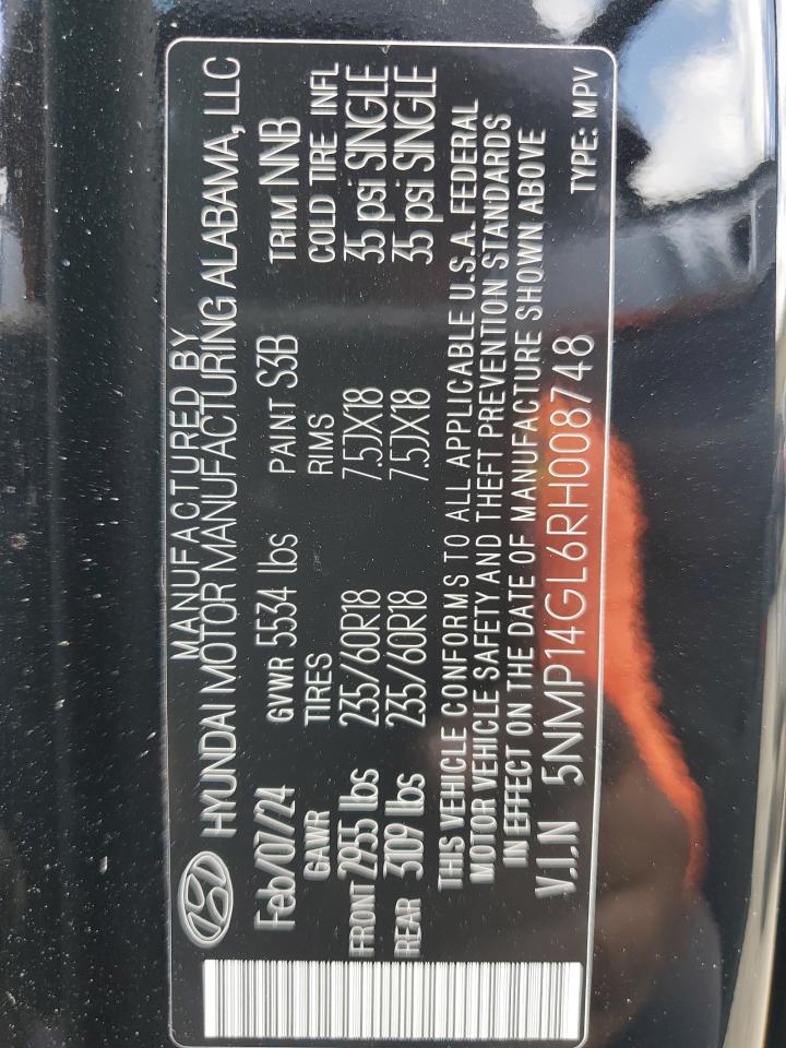 5NMP14GL6RH008748 2024 Hyundai Santa Fe Se