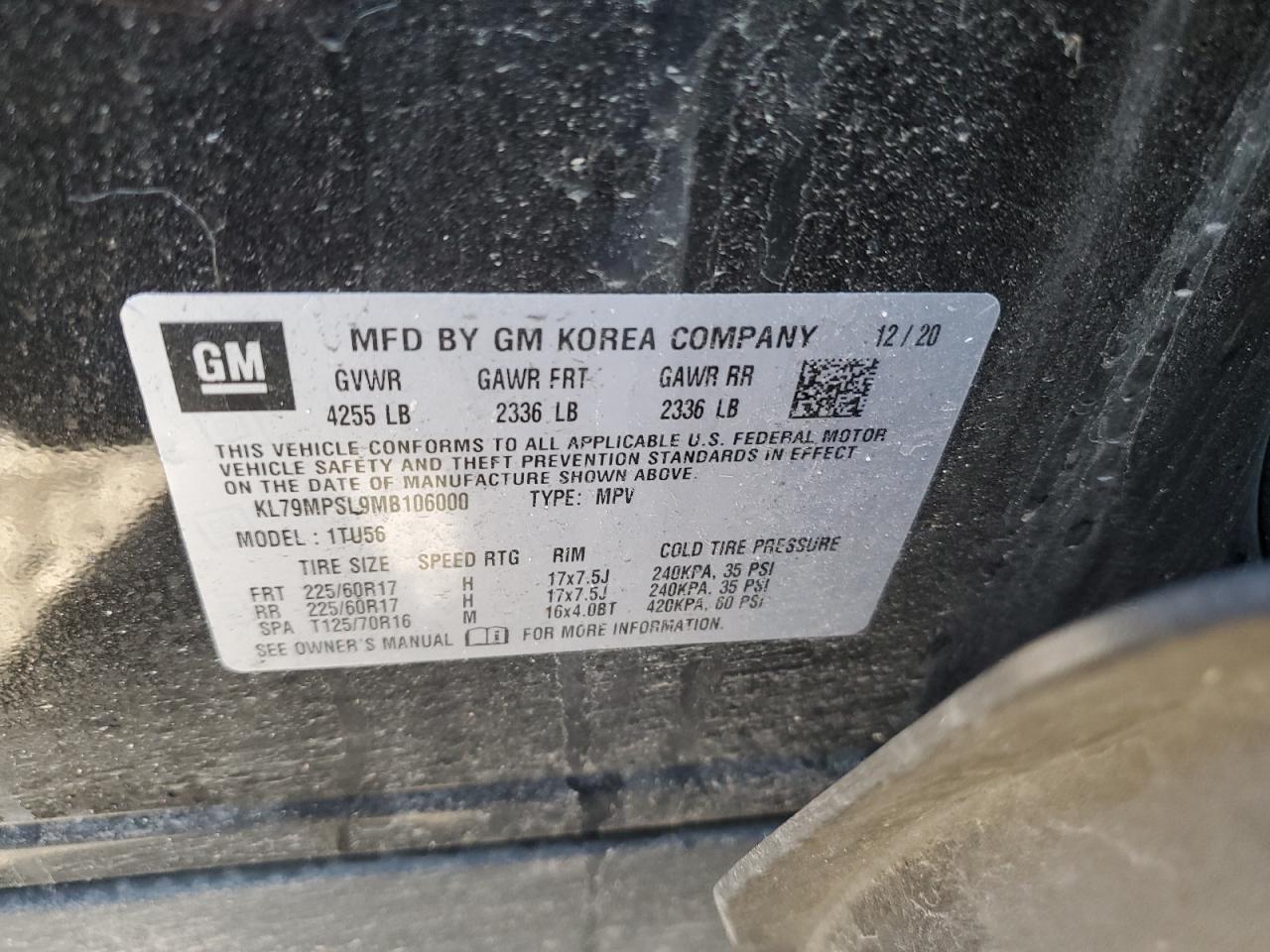 KL79MPSL9MB106000 CHEVROLET TRAILBLZR 2021