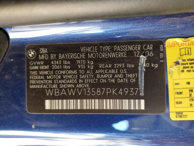 2007 BMW 328 I Sulev VIN: WBAWV13587PK49377 Lot: 45953734