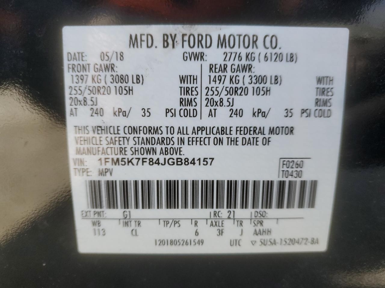 Lot #2459904968 2018 FORD EXPLORER L