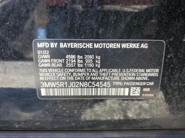 2022 BMW 330I VIN: 3MW5R1J02N8C54545 Lot: 48904994