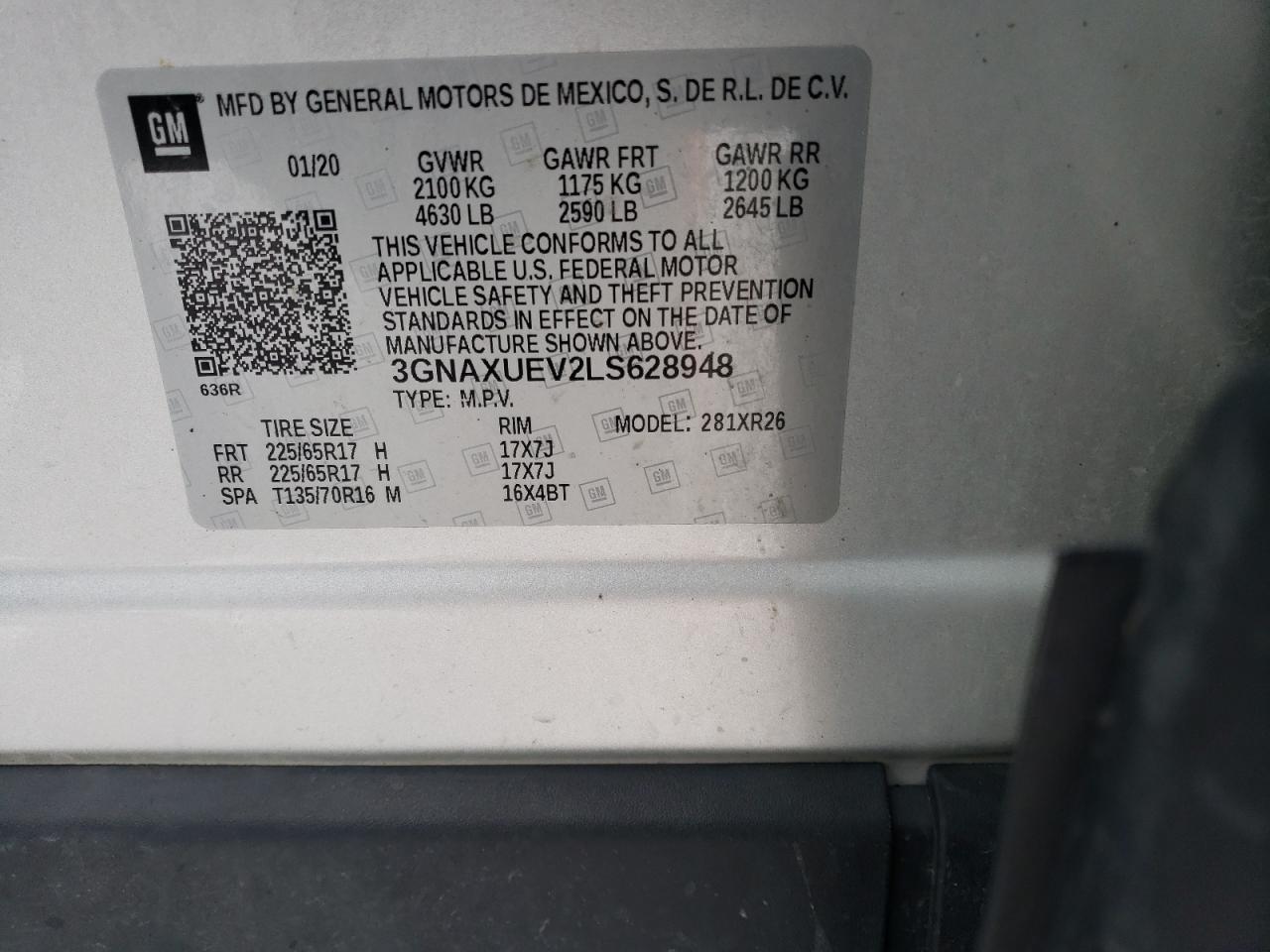 3GNAXUEV2LS628948 CHEVROLET EQUINOX 2020