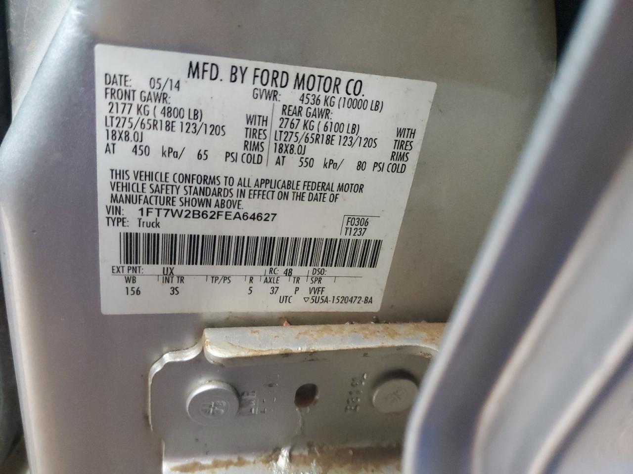 1FT7W2B62FEA64627 2015 Ford F250 Super Duty