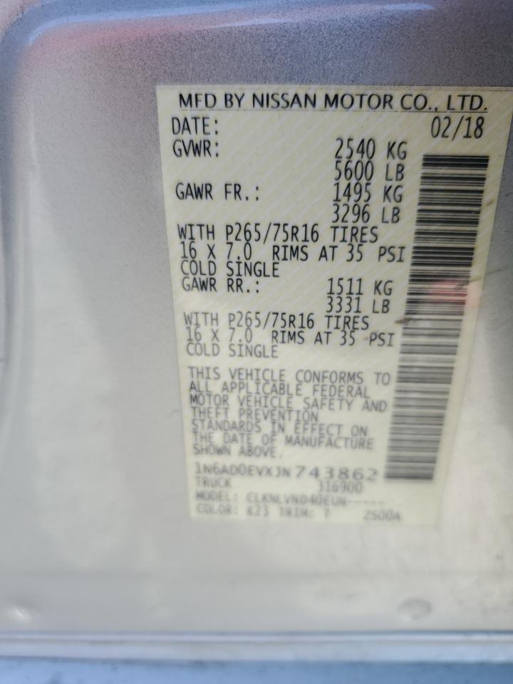1N6AD0EVXJN743862 NISSAN FRONTIER 2018