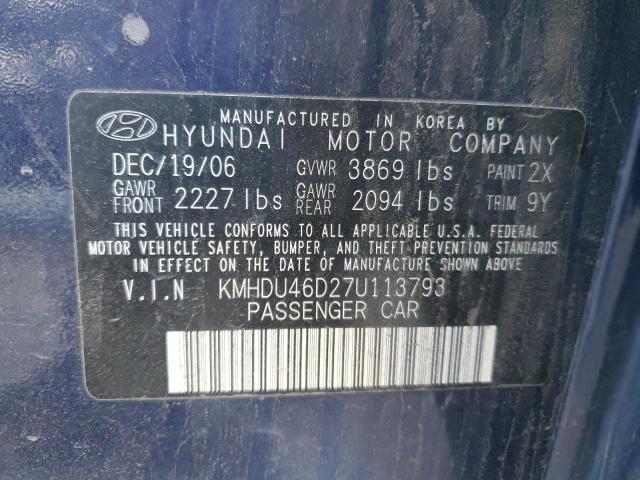 2007 Hyundai Elantra Gls VIN: KMHDU46D27U113793 Lot: 45377414