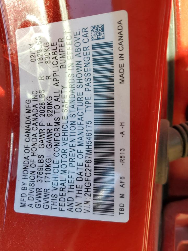 2HGFC2F67MH546175 HONDA CIVIC 2021