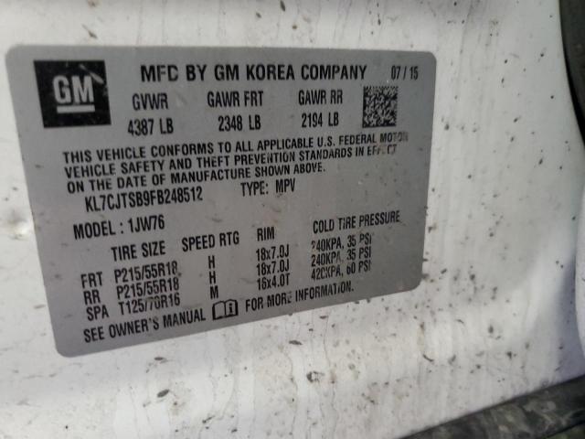 2015 Chevrolet Trax Ltz VIN: KL7CJTSB9FB248512 Lot: 46352964