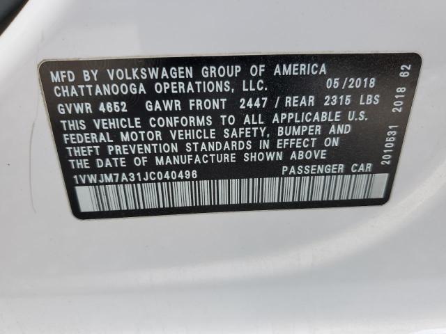 2018 VOLKSWAGEN PASSAT GT 1VWJM7A31JC040496